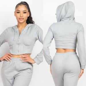 Blashe Zip-Up Corset Hoodie & Jogger Pants Set